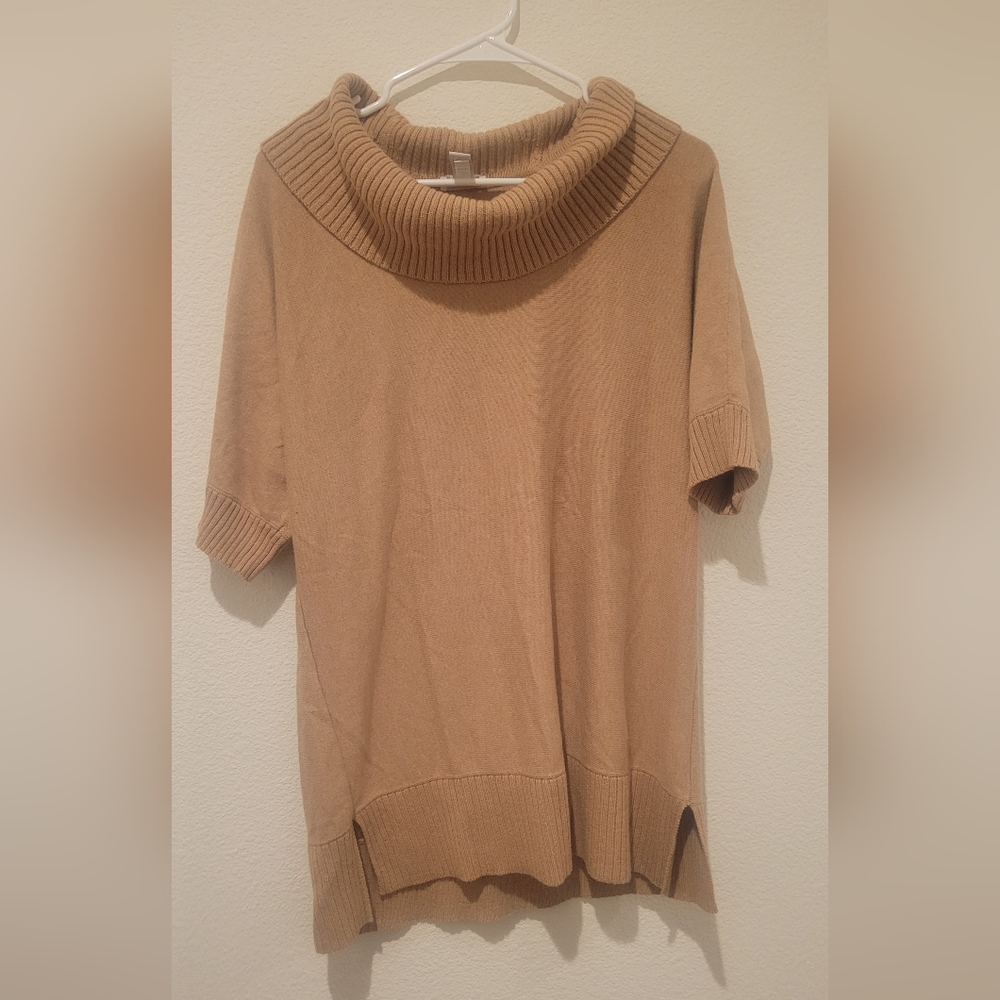 Chico’s cowl neck short sleeve sweater in chico's 2/Large/sz 12 in tan.
